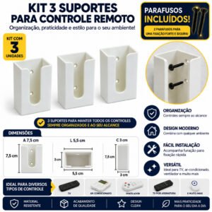 Kit 3 peças Suporte de Parede para Controle Remoto Organizador de Controle para TV Ar-Condicionado e Ventilador